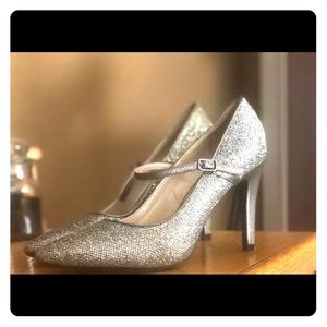 Silver glitter heels